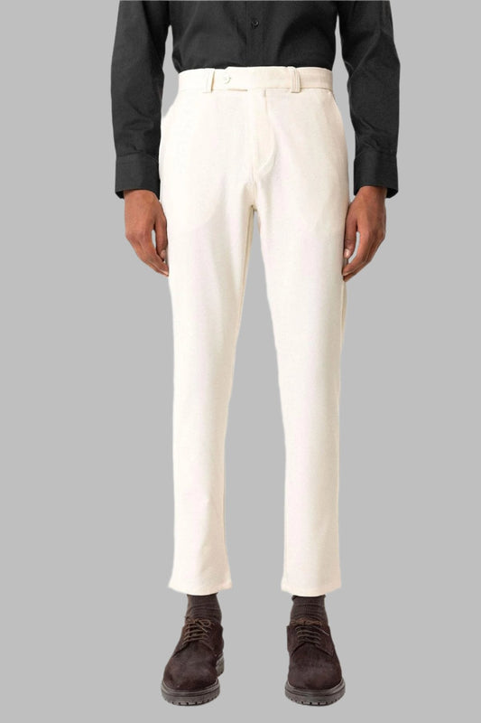 Ecru Men's Slim Fit Plain Accessory Fabric Trousers