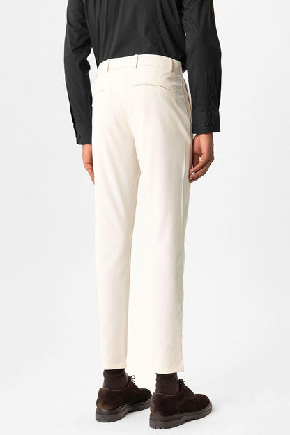 Ecru Men's Slim Fit Plain Accessory Fabric Trousers