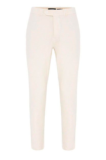 Ecru Men's Slim Fit Plain Accessory Fabric Trousers
