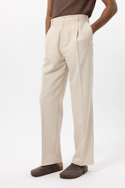Men's Ecru Linen Blend Baggy Pants
