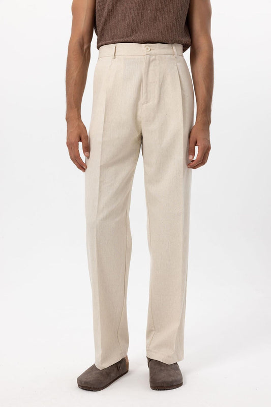 Men's Ecru Linen Blend Baggy Pants