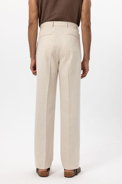 Men's Ecru Linen Blend Baggy Pants