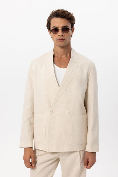KOALA SYDNEY Men's Ecru Linen Blend Double-Breasted Jacket
