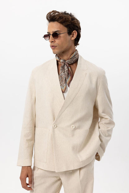 KOALA SYDNEY Men's Ecru Linen Blend Double-Breasted Jacket