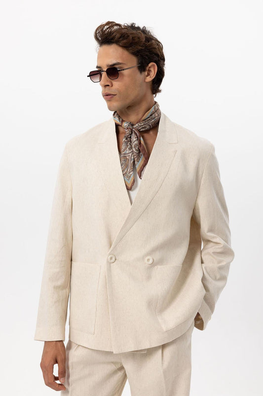KOALA SYDNEY Men's Ecru Linen Blend Double-Breasted Jacket