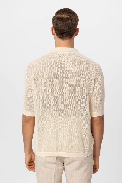 KOALA SYDNEY Men's Ecru Polo Collar Knit T-Shirt