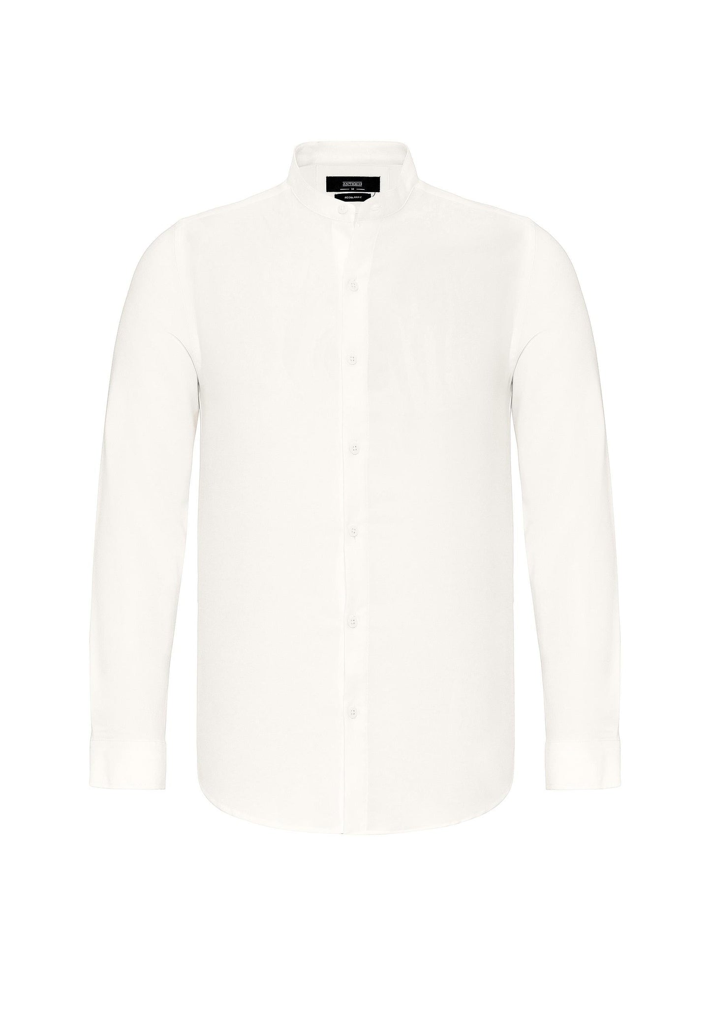 Men's Ecru Regular Fit Mandarin Collar Shirt -