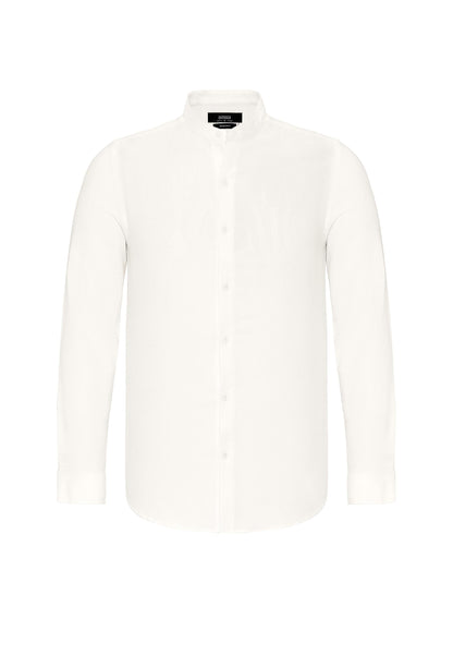 Men's Ecru Regular Fit Mandarin Collar Shirt -