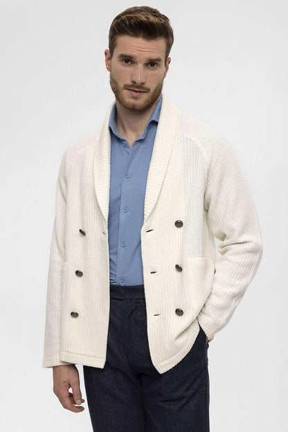 KOALA SYDNEY  Ecru Shawl Collar Double-Breasted Men's Cardigan