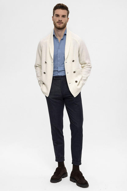 KOALA SYDNEY  Ecru Shawl Collar Double-Breasted Men's Cardigan