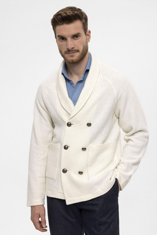 KOALA SYDNEY  Ecru Shawl Collar Double-Breasted Men's Cardigan