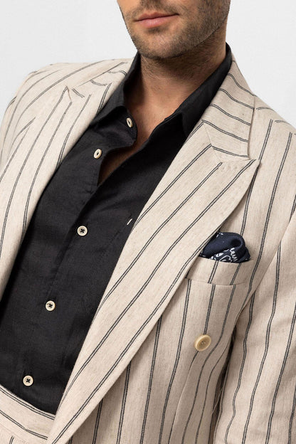 KOALA SYDNEY Men's Ecru-Black Linen Blend Double-Breasted Jacket