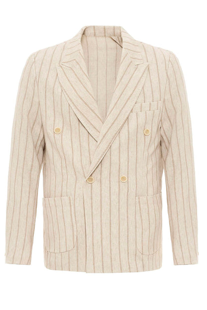 KOALA SYDNEY Men's Ecru-Mink Vizon Linen Blend Double-Breasted Jacket