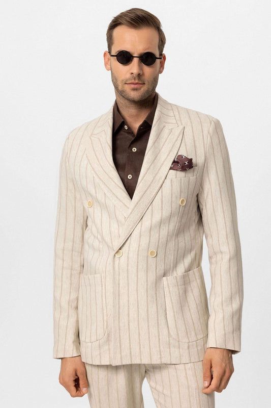 KOALA SYDNEY Men's Ecru-Mink Vizon Linen Blend Double-Breasted Jacket