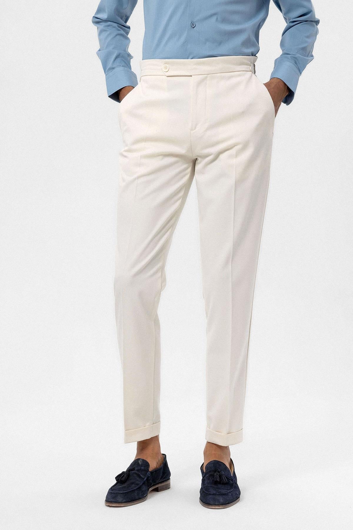 Men's Ecru High-Waist Regular Fit Pants