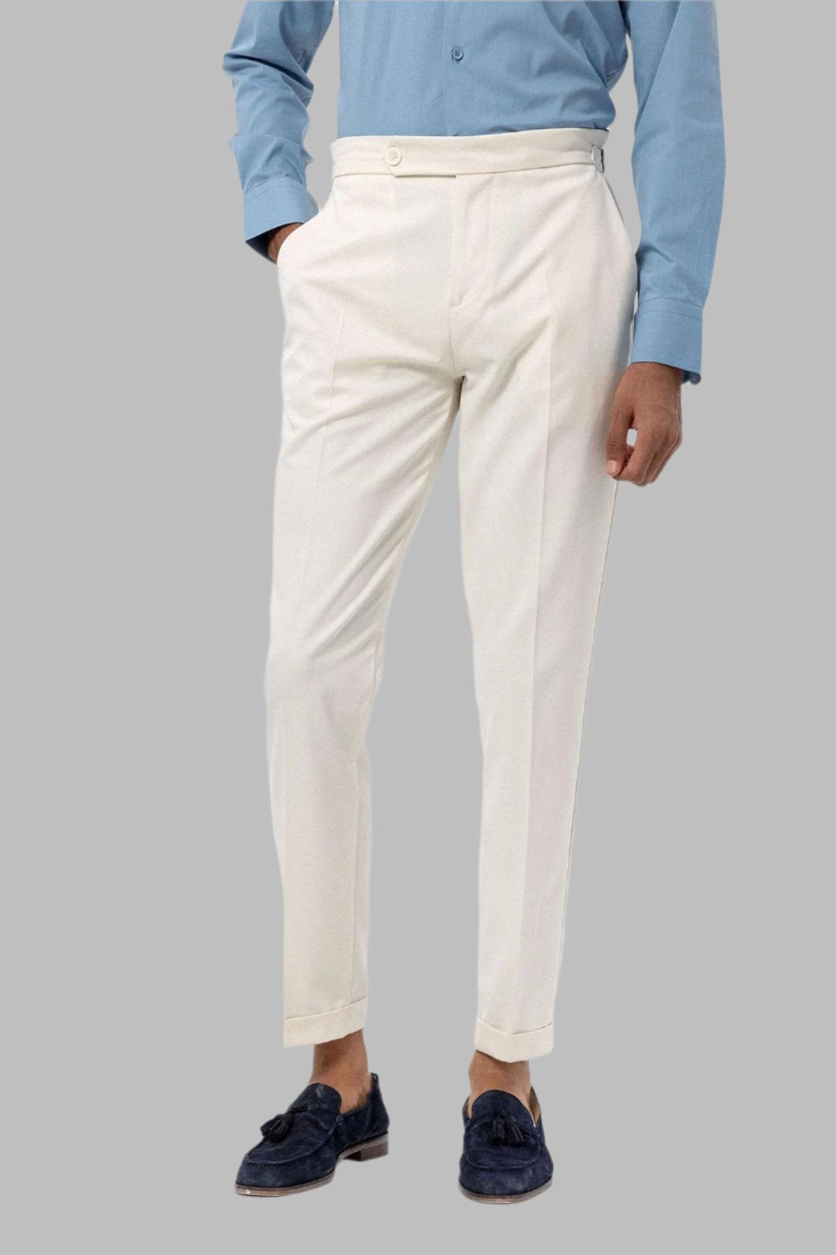 Men's Ecru High-Waist Regular Fit Pants