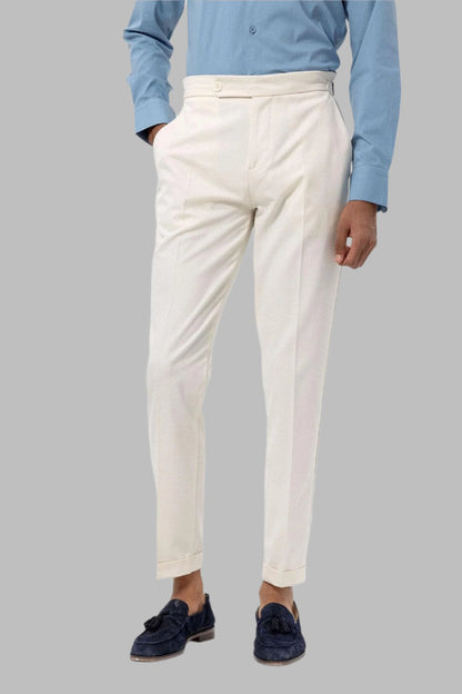 Men's Ecru High-Waist Regular Fit Pants