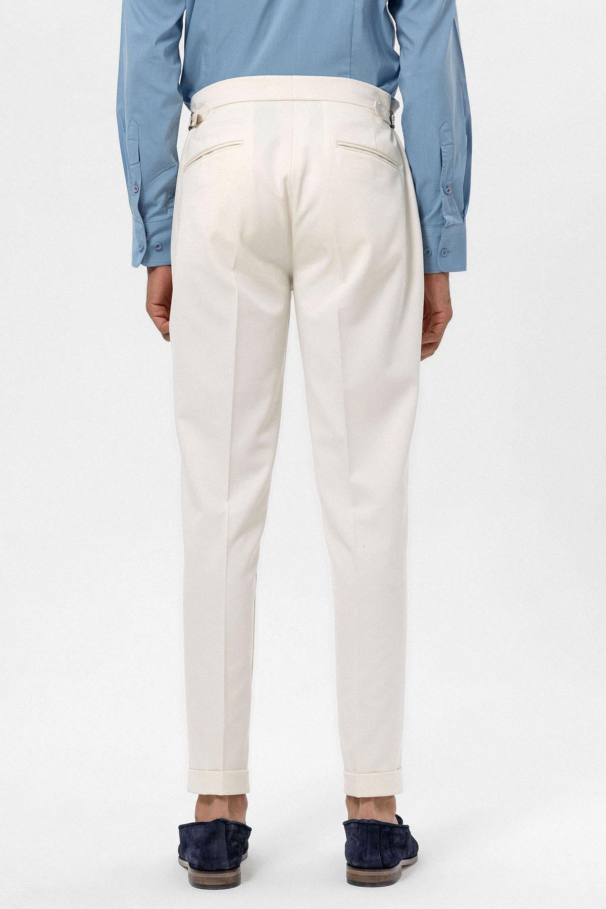 Men's Ecru High-Waist Regular Fit Pants