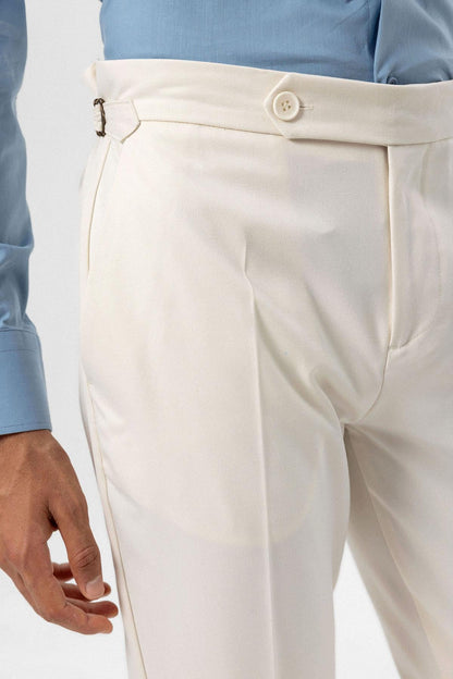 Men's Ecru High-Waist Regular Fit Pants