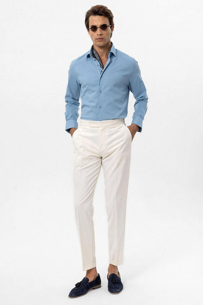 Men's Ecru High-Waist Regular Fit Pants