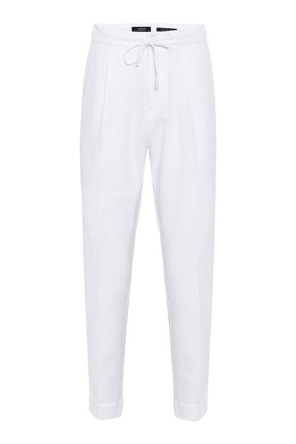 Men's White Elastic Waist Pleated Trousers