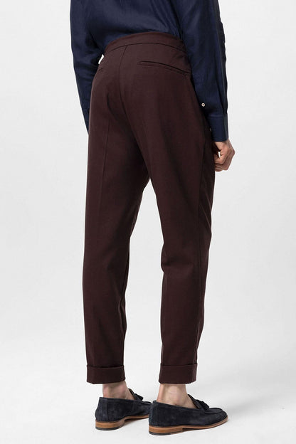 Men's Burgundy Elastic Waist Pleated Trousers