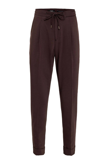 Men's Brown Elastic Waist Pleated Trousers