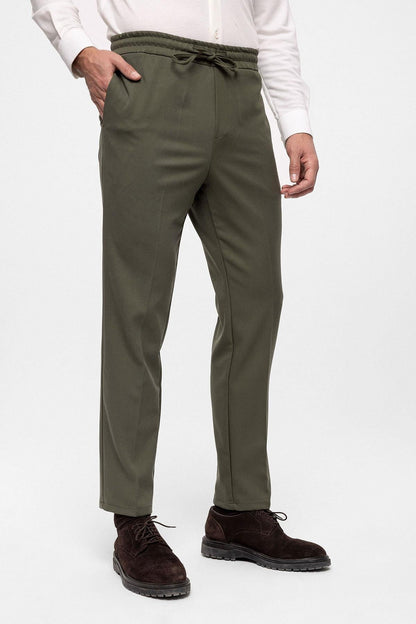 Men's Khaki Elastic High Waist Trousers