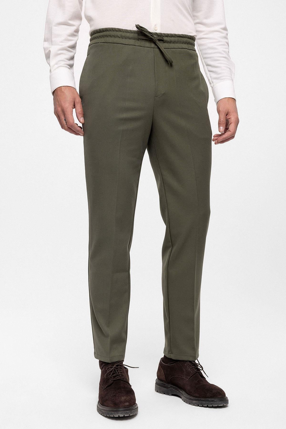 Men's Khaki Elastic High Waist Trousers