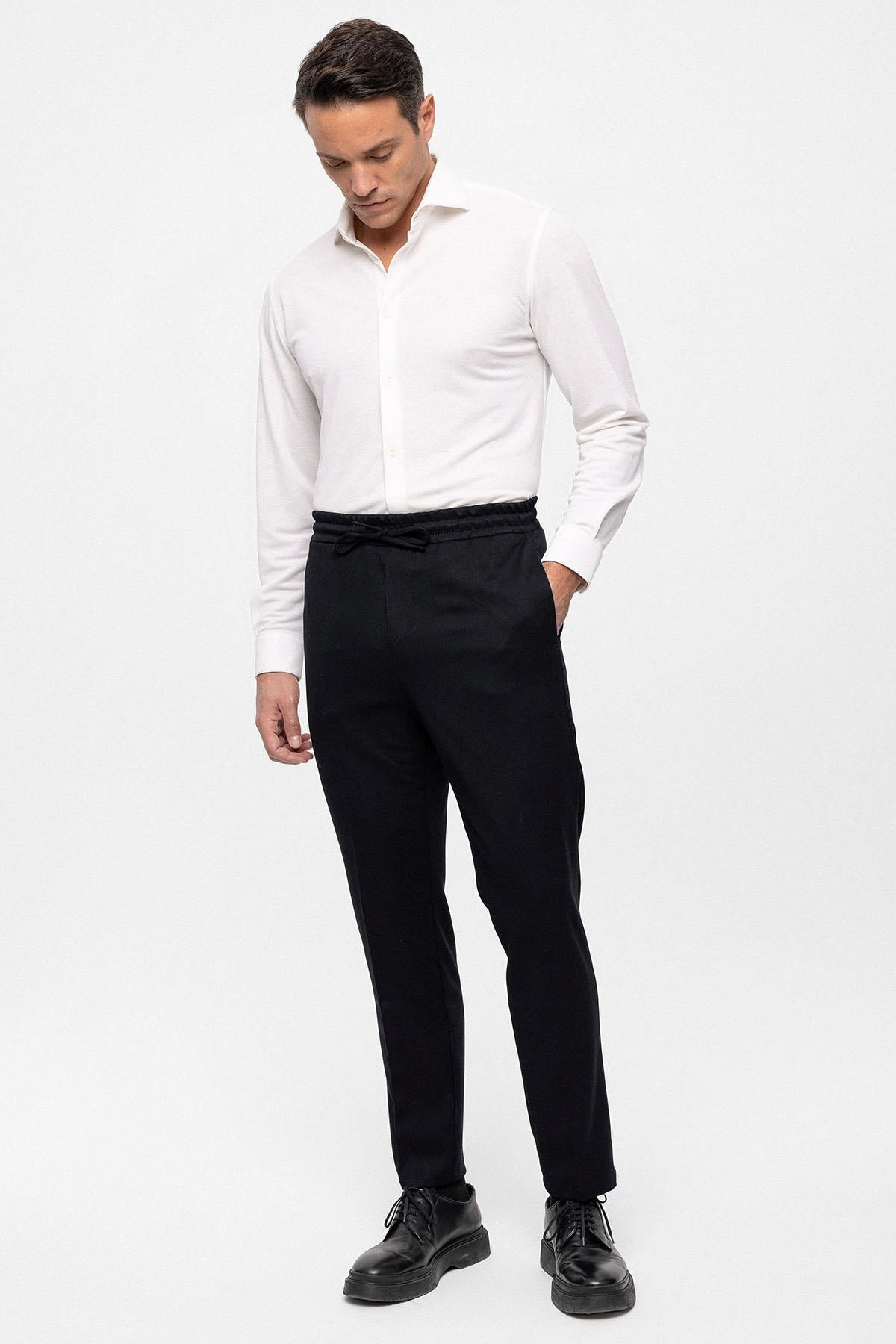 Men's Black Elastic High Waist Trousers