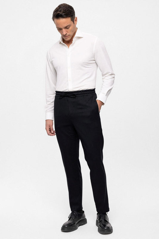 Men's Black Elastic High Waist Trousers