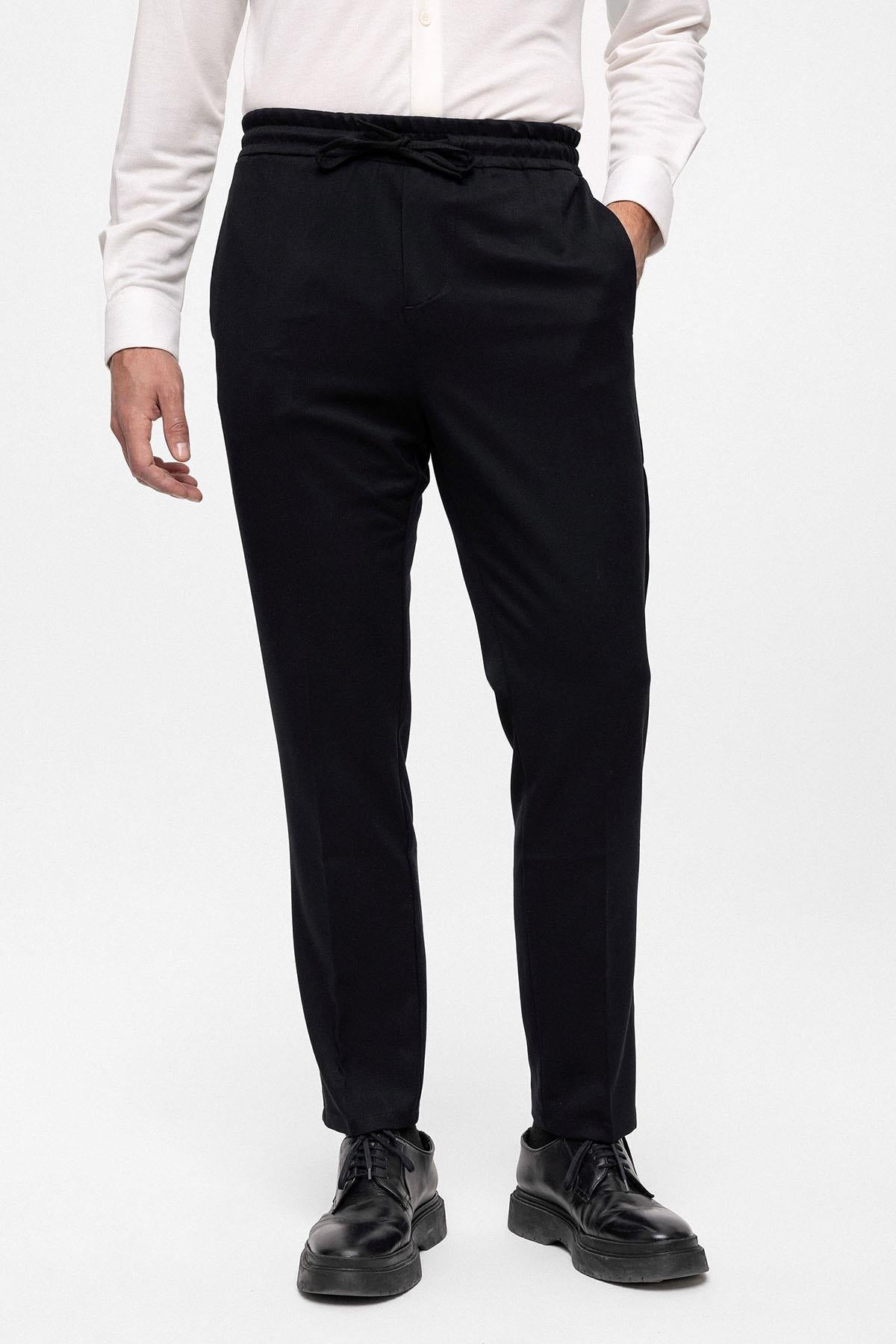 Men's Black Elastic High Waist Trousers