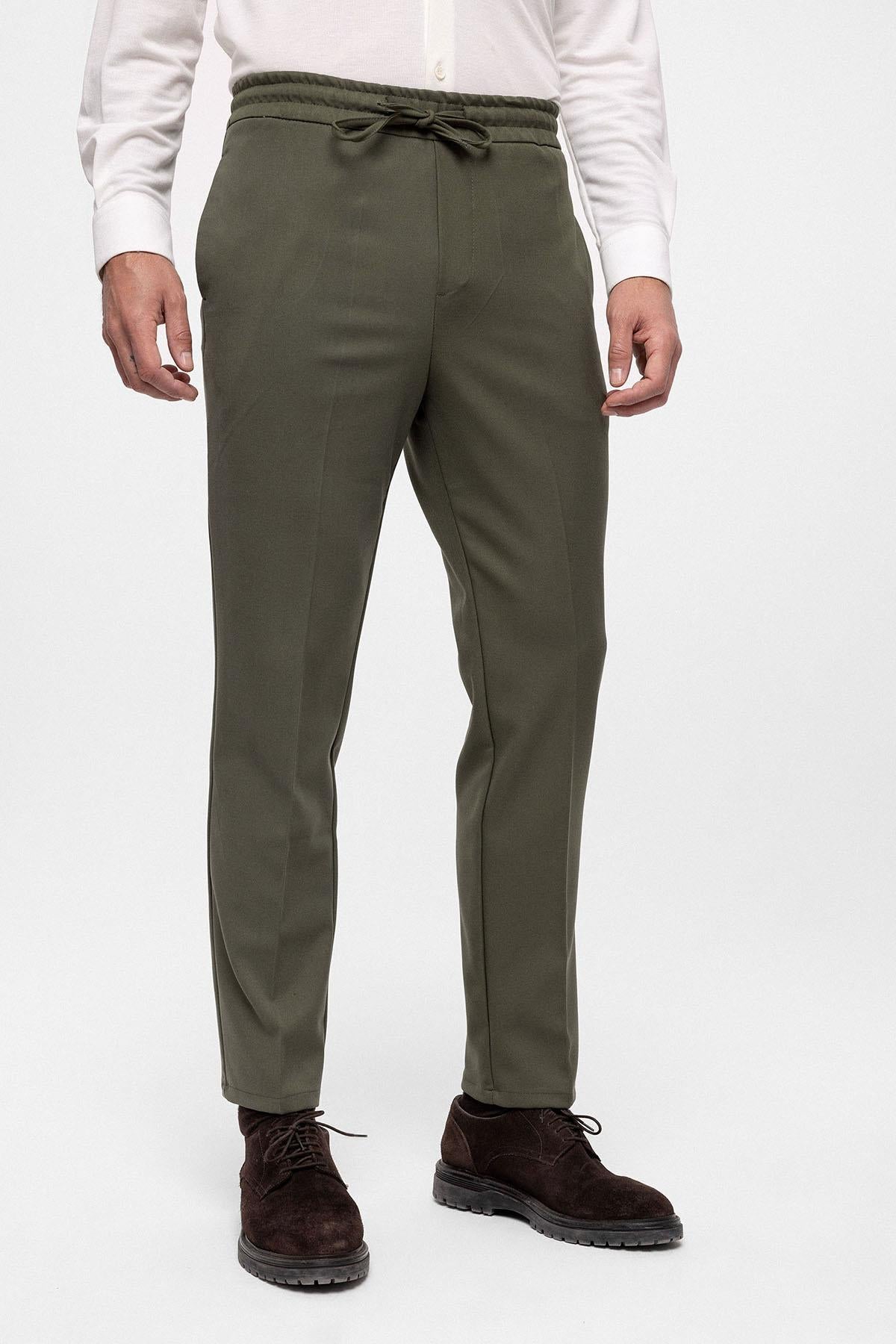 Men's Khaki Elastic High Waist Trousers
