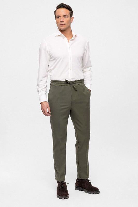 Men's Khaki Elastic High Waist Trousers