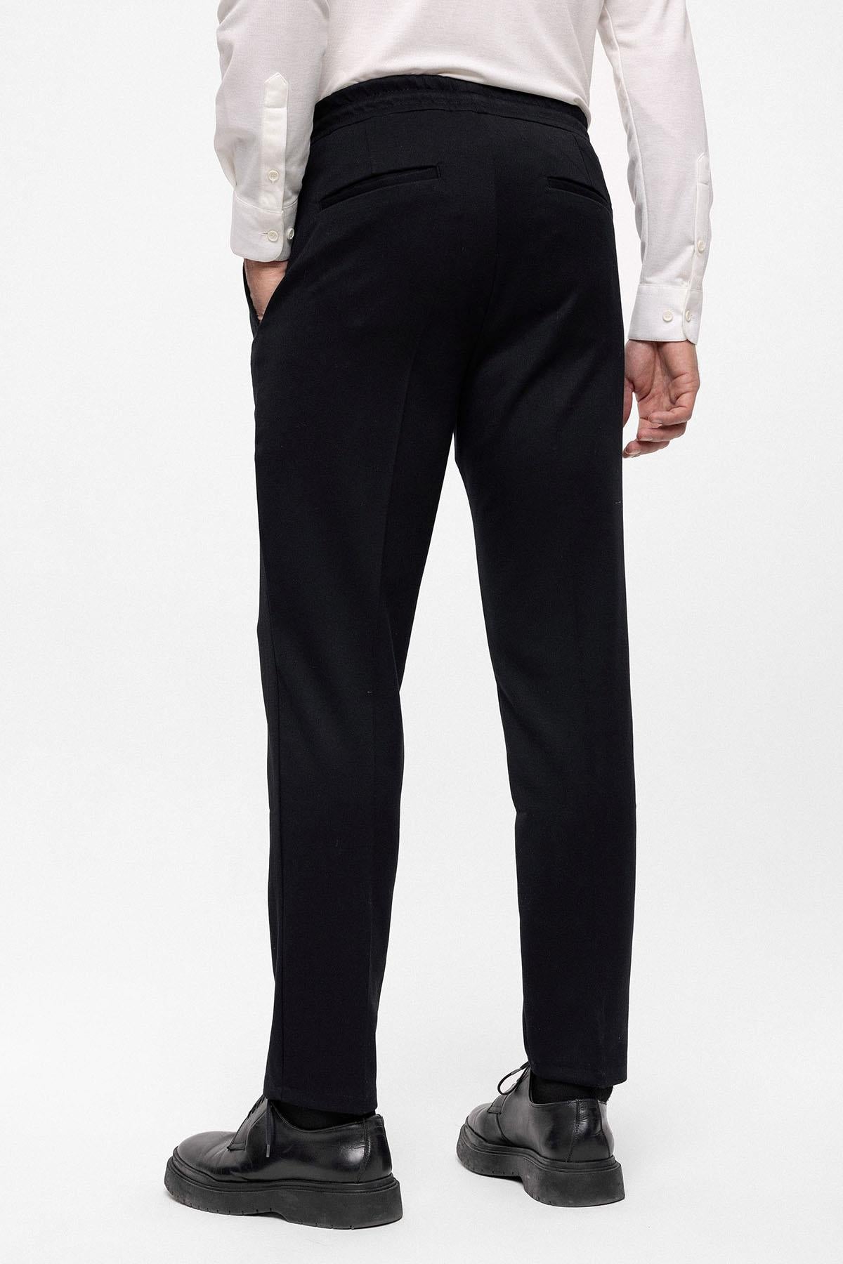 Men's Black Elastic High Waist Trousers