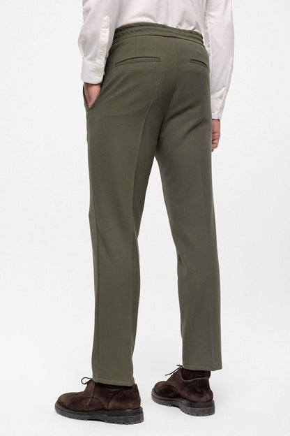 Men's Khaki Elastic High Waist Trousers