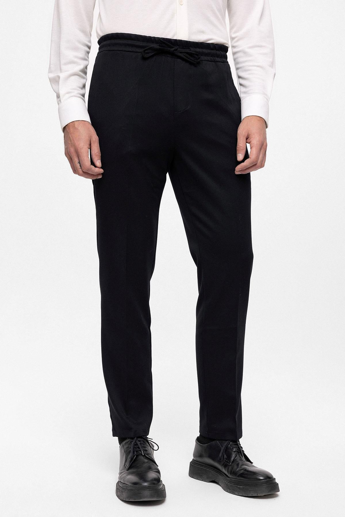 Men's Black Elastic High Waist Trousers