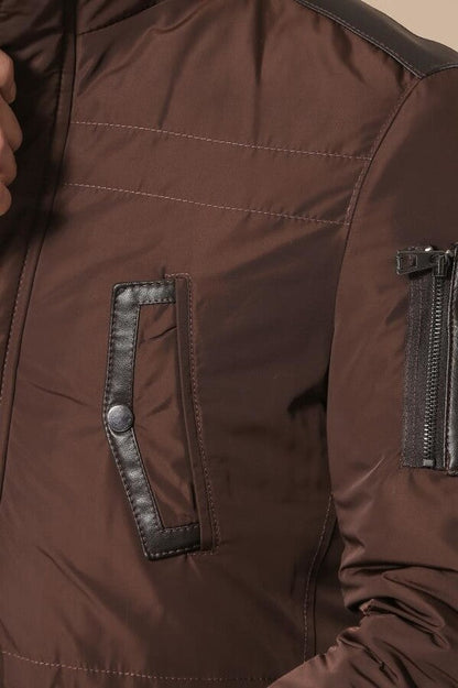 Leather Modeled Brown Slim Fit Quilted Jacket
