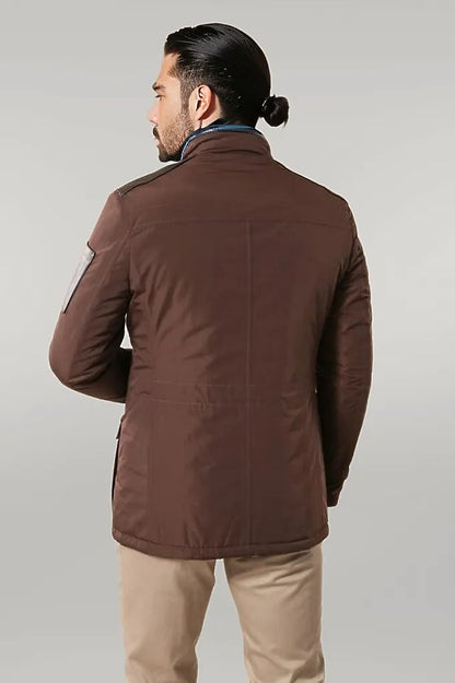 Leather Modeled Brown Slim Fit Quilted Jacket