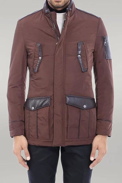 Leather Modeled Brown Slim Fit Quilted Jacket