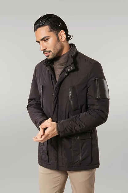 Leather Modeled Dark Brown Slim Fit Quilted Jacket