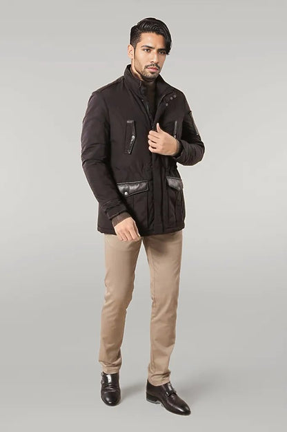 Leather Modeled Dark Brown Slim Fit Quilted Jacket