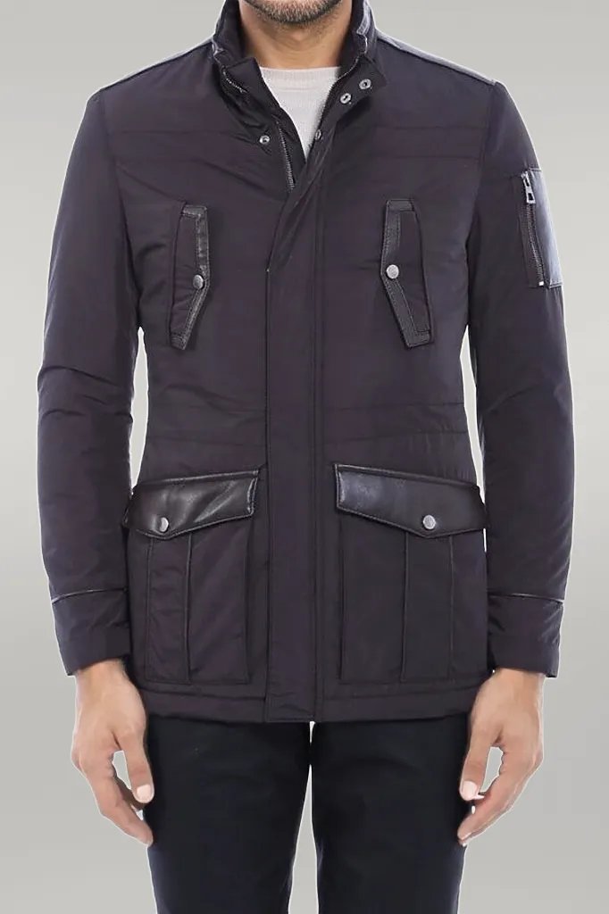 Leather Modeled Dark Brown Slim Fit Quilted Jacket