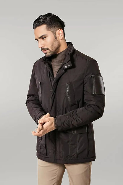 Leather Modeled Dark Brown Slim Fit Quilted Jacket
