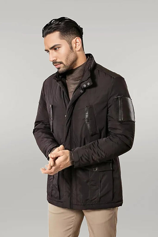Leather Modeled Dark Brown Slim Fit Quilted Jacket