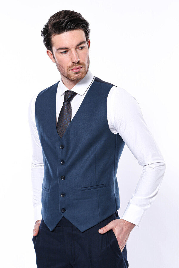 Navy Blue Plain Men's Vest