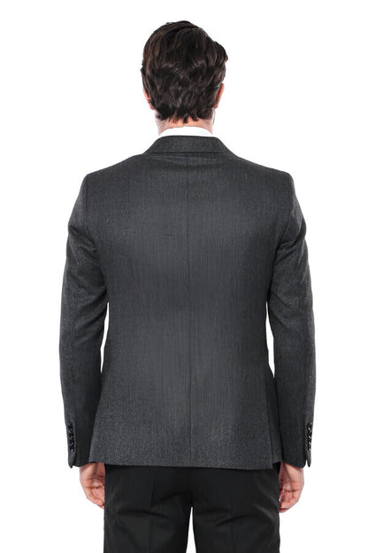 Peak Lapel Dark Grey Blazer - Wessi