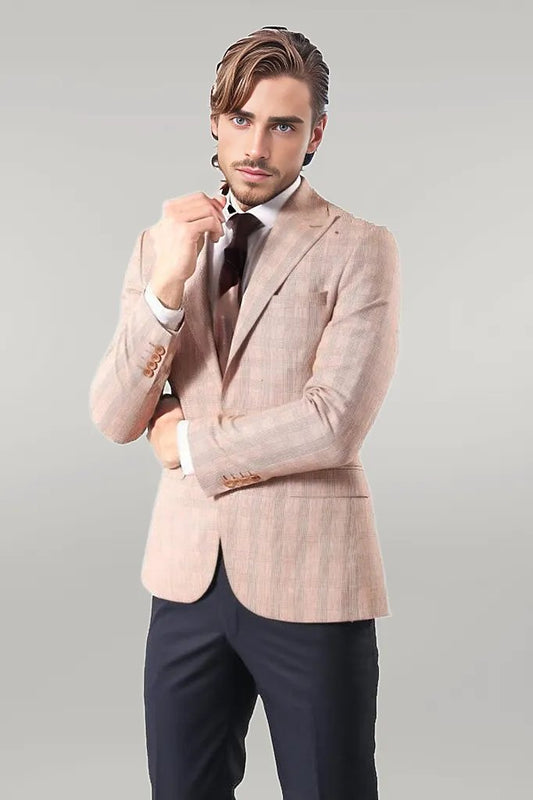 Single Button Plaid Beige Blazer