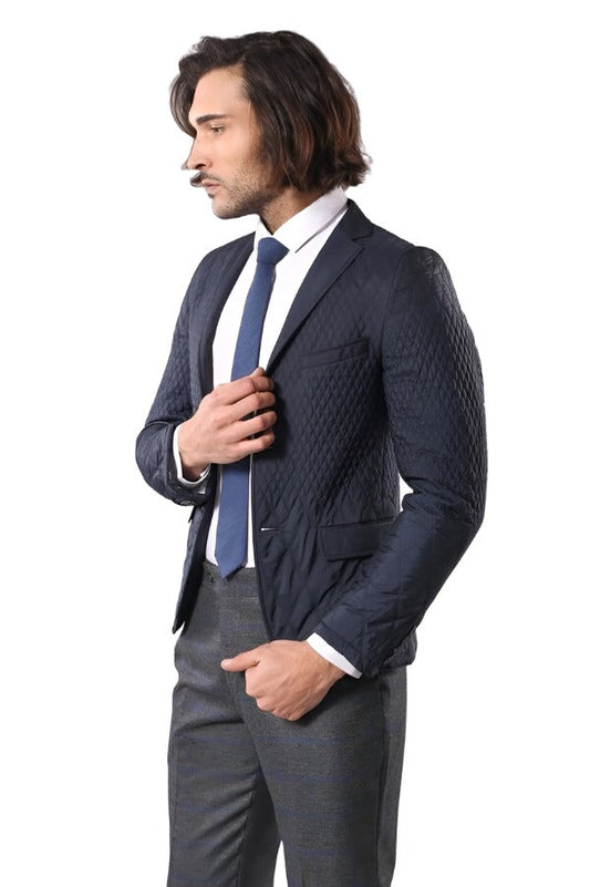 Slim Fit Navy Blue Quilted Blazer