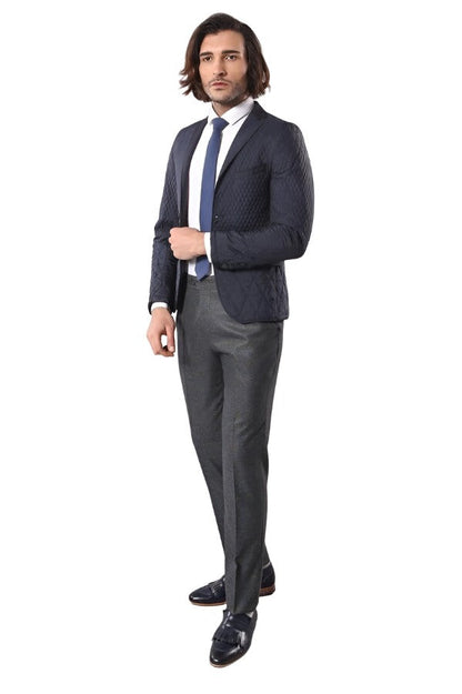Slim Fit Navy Blue Quilted Blazer
